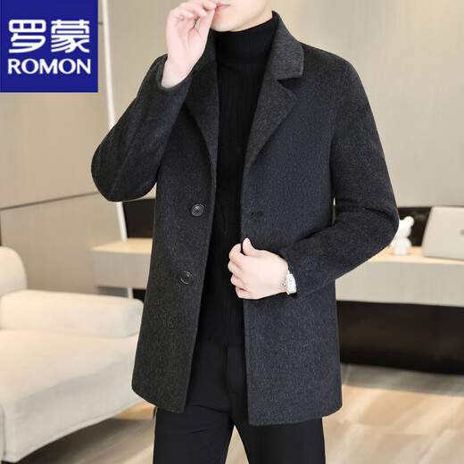 ROMON double-sided woolen coat for men 2025 spring and autumn high-end mid-length woolen windbreaker trendy brand handsome woolen coat 24001 Gray M 170 Recommended 90-110Jin Jin is equal to 0.5 kg