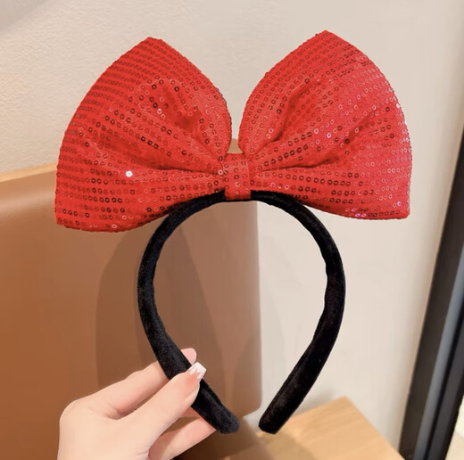 ENRMIIV Cartoon Children's Sequined Minnie Headband Runaway Princess Headband Disney Photo Hair Accessory Hair Washing Hair Clip Full Sequined Polka Dot Red Bow - Filled with Cotton