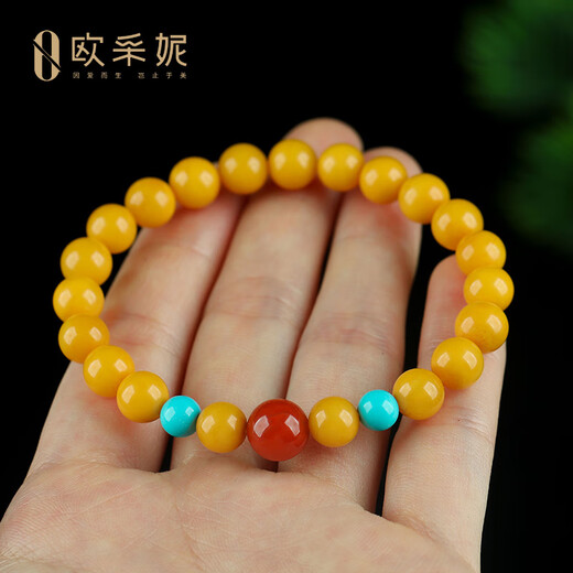 OUCERNY beeswax bracelet natural amber raw stone full of honey chicken oil yellow old beeswax round beads south red multi-treasure diy cultural toy bracelet