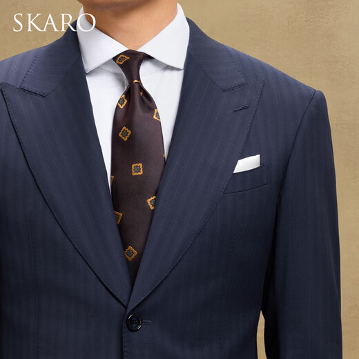 SKARO【手工米兰眼&抗皱】戗驳领条纹西服套装男商务西装2025年春 紫蓝条纹SKG1661A 50 码上衣【西裤尺码请备注】
