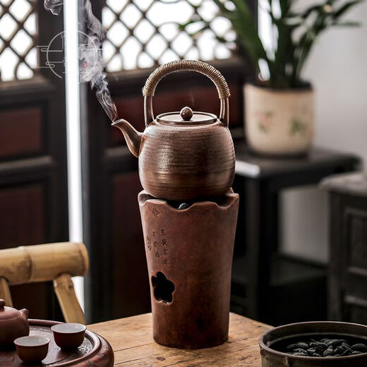 Tea boiling in the stove, firewood, lifting beam, boiling tea pure handmade large capacity ceramic simple household water boiling coarse pot charcoal stove, pine and cypress firewood, 15838 No. 1360ml, more than 1L