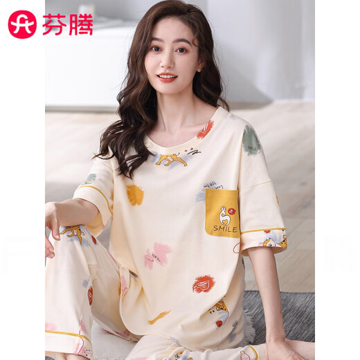 芬腾2025年新款睡衣女款夏季纯棉短袖短裤少女生春夏款女士家居服舒适 LM-7371 M