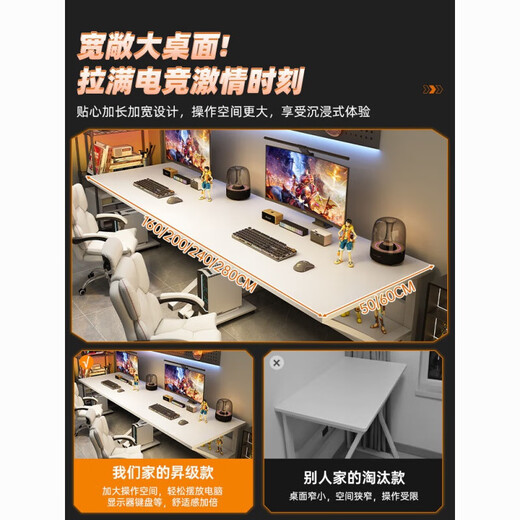 Tang Neng Youpin Double Computer Desk Gaming Table Desktop Home Office Desk Combination Desk Couple Side by Side Work Table Long Table C-Leg Double Position Po Yue White 200CM