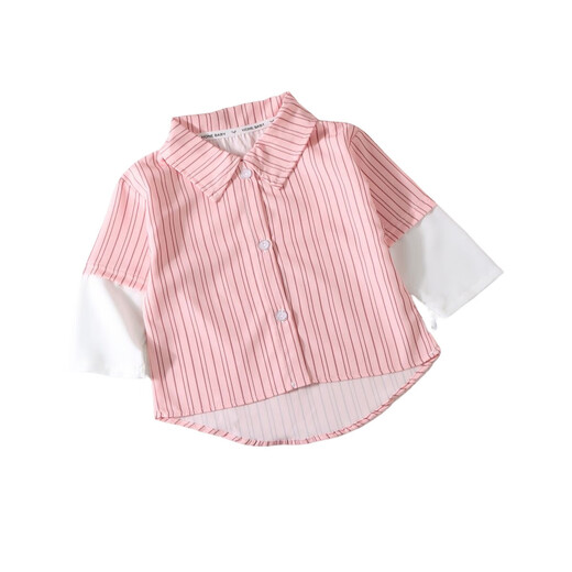 Boys' long-sleeved summer fake two-piece shirt new lapel cardigan medium and large children's trendy striped top shirt 216 fake two-piece shirt red Haozhiyuan top 160 cm