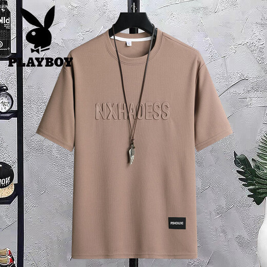 花花公子（PLAYBOY）男士短袖t恤时尚潮流ins休闲夏季简约青少年重磅半袖体恤圆领衣服 H829灰 M