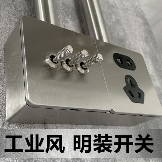 何佳功定制明装插座明装工业风开关不锈钢明线盒复古开关拨杆家用 四开单双控通用