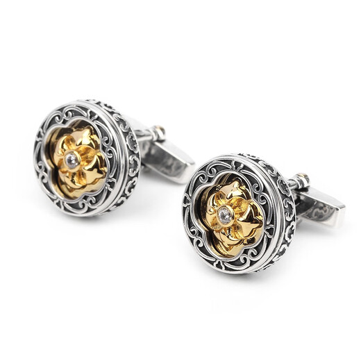 NOSSKISS international luxury brand design medieval cross iris flower element design retro 925 silver series cufflinks golden iris flower