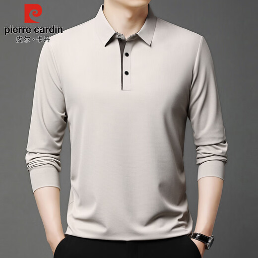 Pierre Cardin long-sleeved T-shirt for young and middle-aged men business casual lapel solid color polo bottoming shirt men's Mi Xing XL