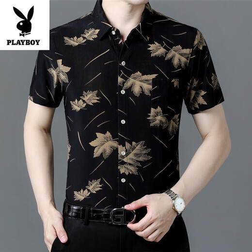 Playboy (PLAYBOY) 2025 Printed Shirt Men's Short Sleeve Top Summer Thin Casual Half Sleeve Shirt Jacket Men's Inch Shirt 9898 [Short Sleeve] 3XL (185)