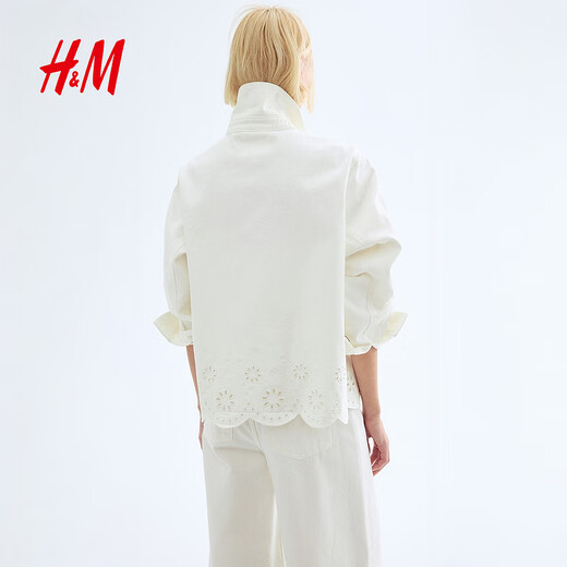 H&M2025秋季新款女装镂空刺绣设计牛仔外套1273925 白色 S 160/88