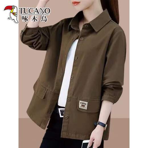 
Woodpecker brand women's retro long-sleeved shirt cardigan work jacket fashionable casual jacket autumn black L
