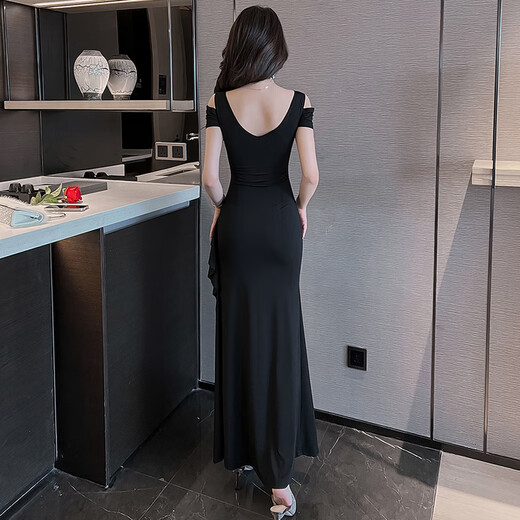 寻诗 XUENSSISS棉麻短裤黑色性感连衣裙修身显瘦气质晚礼服高级感减龄spa柔式技 黑色3883 M