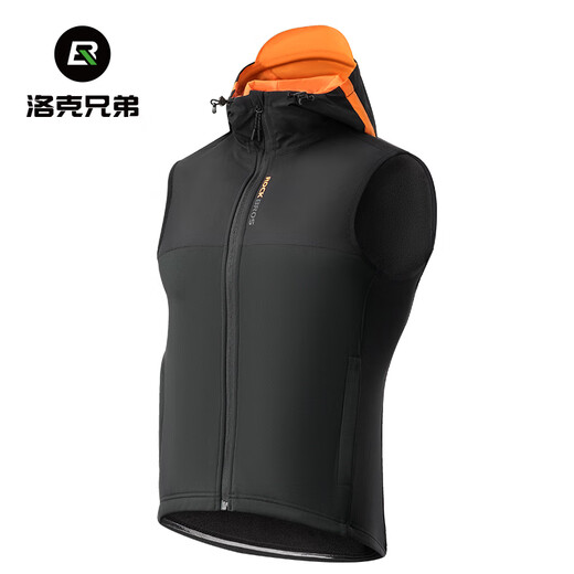 ROCKBROS Warm Cycling Vest Hooded Winter Windproof Fleece Men's and Women's Road Mountain Bike Wear Vest Black Orange 3XL