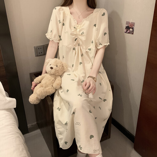 
Zimu Yaju summer cloud cotton nightgown for women's chest pad design sweet loose short-sleeved home clothes dress #QSM-9871 with chest pad removable M 160 Recommended weight [75-100]Jin[Jin equals 0.5 kg]