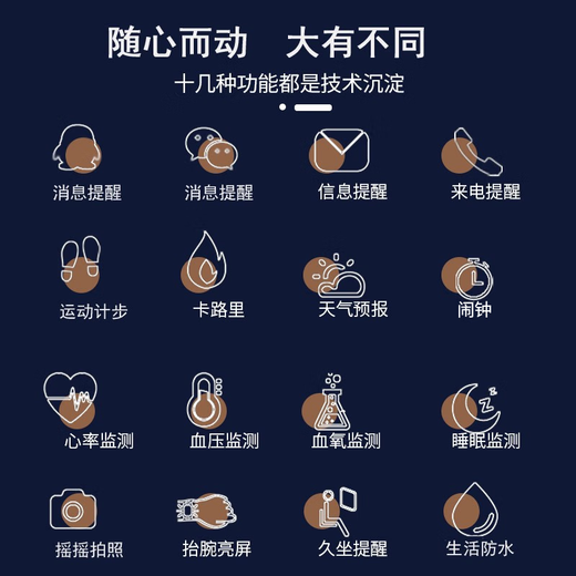 微舟智能运动手表学生电子手表计步器闹钟彩屏蓝牙腕表测心率量血压血氧多功能情侣男女通用运动腕表 夜跃黑增强版 月夜黑