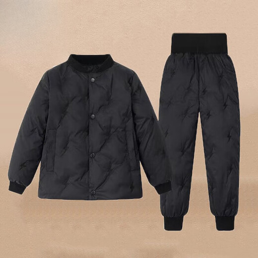 Warm winter duck duck children's down pants for boys and girls 2025 new inner wear casual down warm pants for middle and large children Pink bee belly protection high waist suit 150