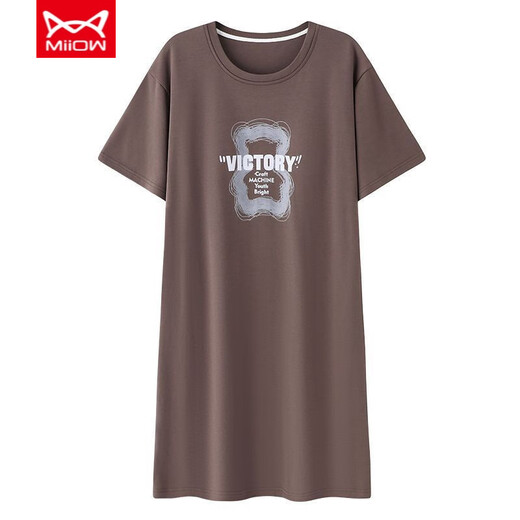 MiiOW new pajamas, summer women's short-sleeved mid-length pajamas with breast pads, cotton summer pure cotton home clothes, can be worn outside X-12532 Comes with breast pads, no need to wear Bra