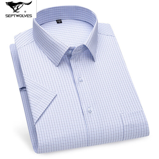 Sieben Wolfs 2025 Sommer Herren-No-Lösungs-Kurzarm-Shirt mit mittleren Altersgeschäftskleidung im mittleren Alter Kleidung Mode Komfort High-End-Baumwoll-Shirt DX6630 38