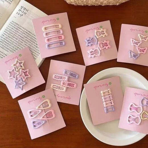 
Cream mini hair BB clip cute five-pointed star bow bear side clip girl student hairpin headdress 6# small bone style 4-piece set [simple outfit]