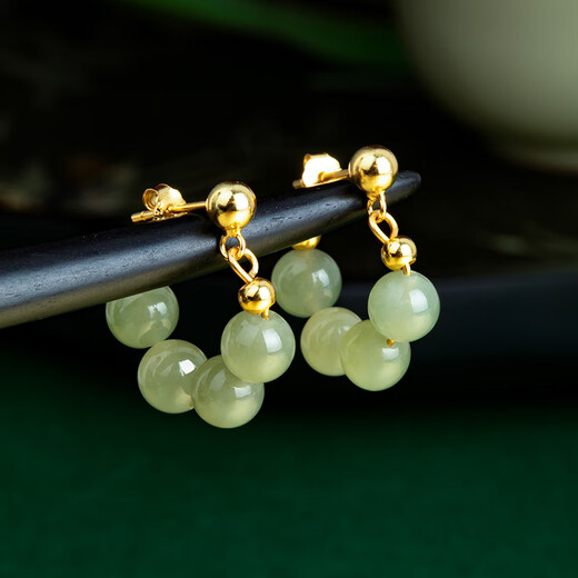 Little Silversmith S925 Silver Hetian Jade Green Earrings for Women New Chinese Style Jade Stud Earrings National Style Sapphire Earrings as Gifts