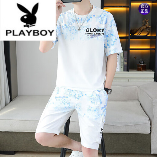 Playboy (Playboy) 2025 Sommer neuer kurzärmeliger Anzug für Männer Teenager vielseitige Shorts Casual Sports zweiteiler Set-Gradientenfarbe Herrenkleidung 6187 Grau 2xl