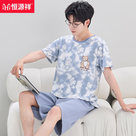 恒源祥夏季睡衣男士夏季短袖短裤家居服男款青少年棉质薄款外出套装 一#1396 M 少年 70-80斤