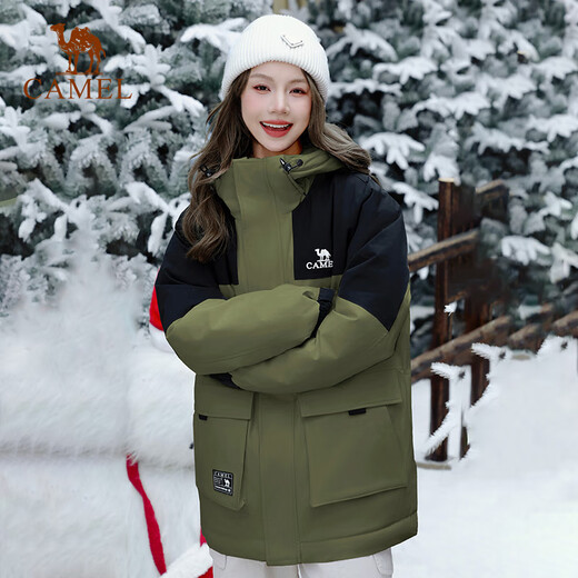 Camel women's workwear down jacket men's new winter hooded thickened warm short cold-proof waterproof jacket