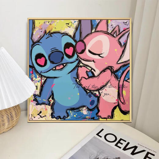 三栖虎数字油画diy填充手工填色油彩画史迪奇手绘卡通丙烯装饰画 qx12172 20*20cm加厚内框