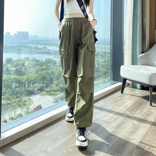Pantalon de travail de dopamine simple décontractée pour les femmes en printemps et en été cordon hip-hop mince-feel large pantalon de plancher