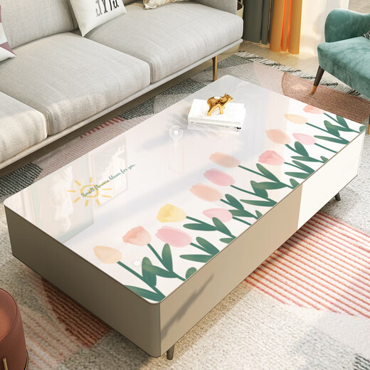 BOE [Official Flagship] Coffee table cloth washable waterproof and oil-proof living room dining table mat light luxury soft glass OCC [ZD9856] Pingping Anan 50*100cm