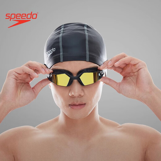 Speedo Racing Swimming Goggles Frameless Large Field of View Unisex HD Anti-Fog Waterproof Adult Couple Swimming Goggles Black/Gold (Coated)