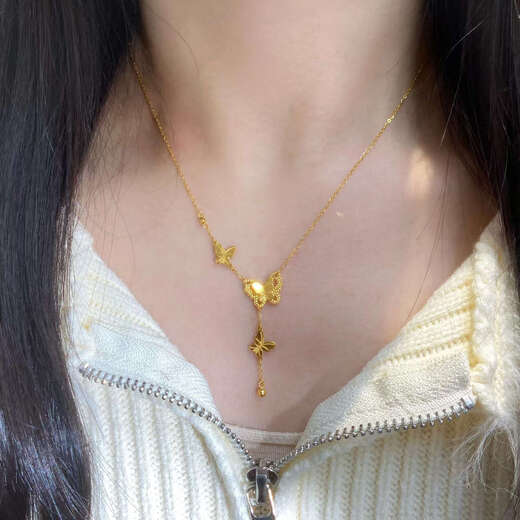 Only double national style 18k gold new Chinese style ancient method high quality sparkling fairy disc necklace women's light luxury super flash clavicle chain pendant sparkling fairy disc necklace