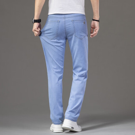 Jeep SpiritJeep Jeep Jeep Summer Jeans para hombres Pantalones de hombres sueltos para hombres New Elastic Alto-End pantalones FXNZ-9767 Azul de tenis transpirable 30 Círculo de cintura Two Foot tres