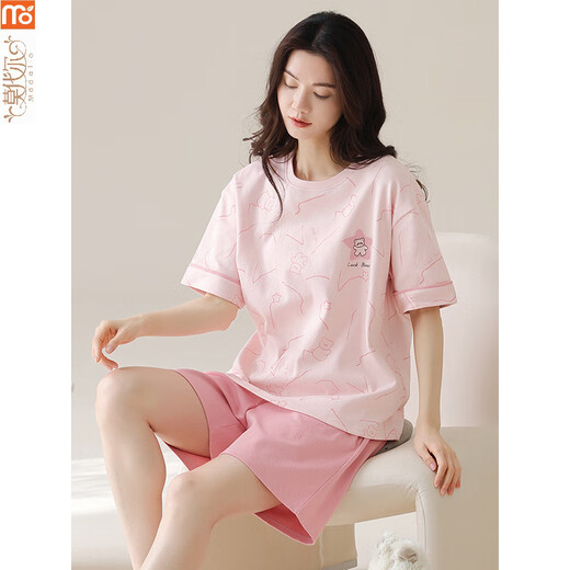 莫代尔睡衣女夏季2025年新款全棉短袖套装韩版薄款可外穿卡通家居服 Y9855 M 75-95斤