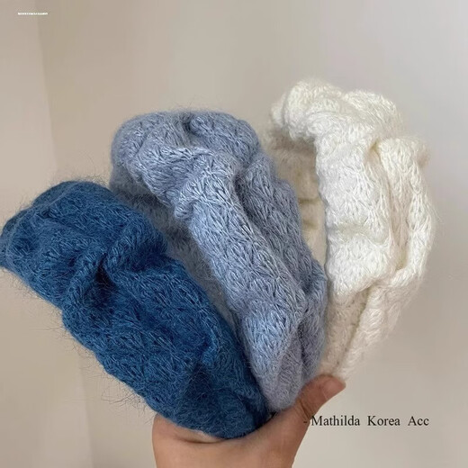 High-ceiling Klein blue woolen hairband pleated women's wide-brimmed autumn and winter new temperament headband face wash hairpin hair accessory_Klein blue