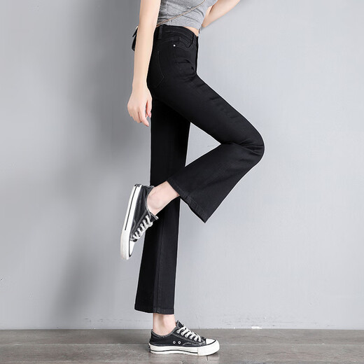 Yisi reduce los jeans delgados azules para mujeres 2025 Pantalones de nueve puntos de pierna ancha otoñal para pantalones delgados delgados de la cintura alta, pantalones azul claro xl recomendado 120-128 Jin [Jin equivale a 0.5 kg]