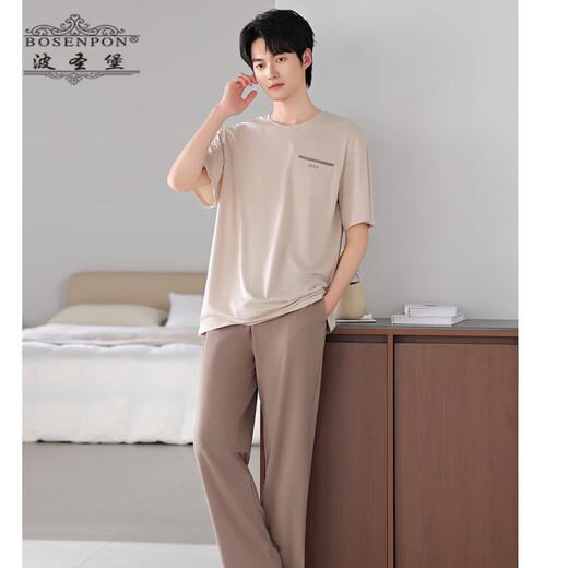 Boston Brand Pyjamas Men's Summer Modal Modal Couptin à manches courtes à manches minces de glace fine et décontractée de grande taille de maison de grande taille 4839 Mai Tea Grey L Poids recommandé 120-140 Jin [Jin est égal à 0,5 kg]