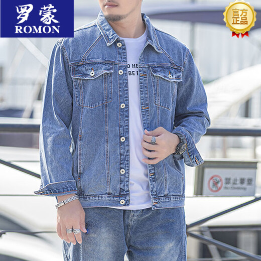 ROMON denim jacket men's spring and summer oversized denim jacket men's jacket loose plus fat plus size fat fashion brand SX679 black L 140-150Jin [Jin equals 0.5 kg]