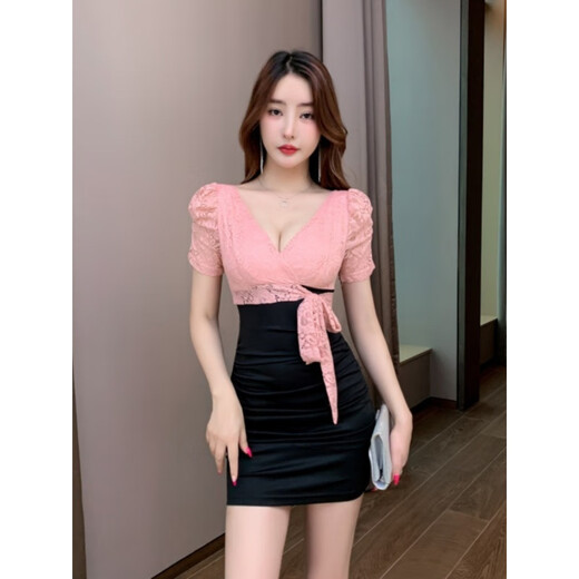 皮尔卡丹（pierre cardin）夜场上班衣服性感连衣裙KTV礼服按摩足浴技师工作服包臀裙 3882黑色 S 建议80-95斤