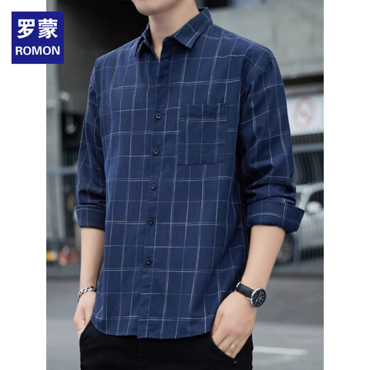 
ROMON American plaid shirt jacket men 2025 spring and autumn trendy long-sleeved men young loose casual versatile clothes K12109 blue M