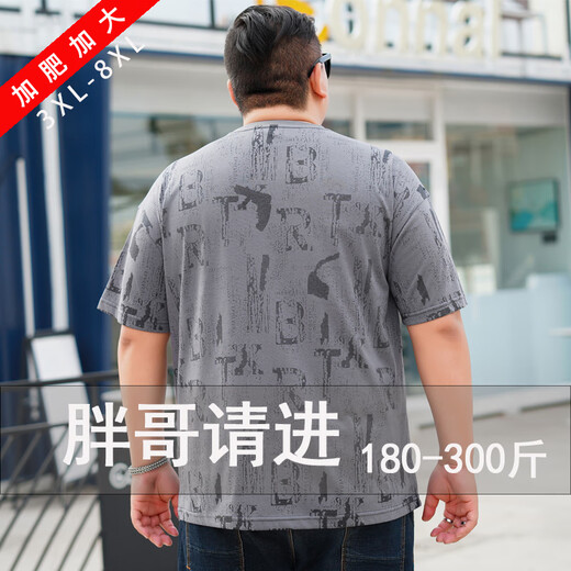 
ROMON (ROMON) plus fat plus size fat cotton T-shirt summer clothes for men short-sleeved round neck print loose big belly fat man men's clothing trend 9922 gray 3XL 185 (180-200Jin [Jin equals 0.5 kg])
