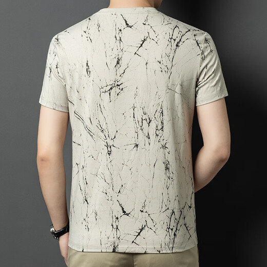 Camiseta de manga corta de Lilang Men Men's Summer Summer Style Coreano Camiseta Estampada personalizada Top Top delgada Camisa transpirable Apricot S 165/854A