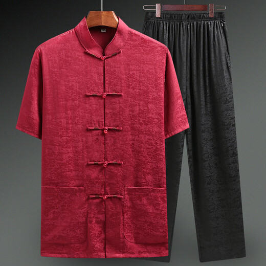 
Li Shangduo’s father’s ice silk short-sleeved Tang suit men’s Chinese style Tang suit middle-aged and elderly summer thin two-piece set old man grandfather light gray suit S 3895-115Jin [Jin equals 0.5 kg]