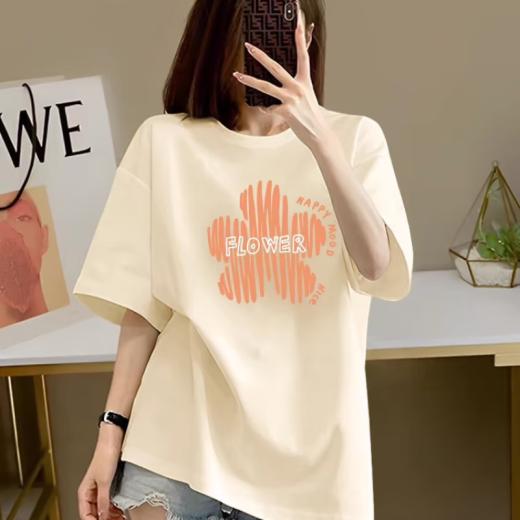 Opeodly韩版胖mm杏色纯棉短袖T恤女2025新款夏季大码显瘦正肩半袖上衣潮 1047#藏青色【纯棉】 S 【建议80-100斤】