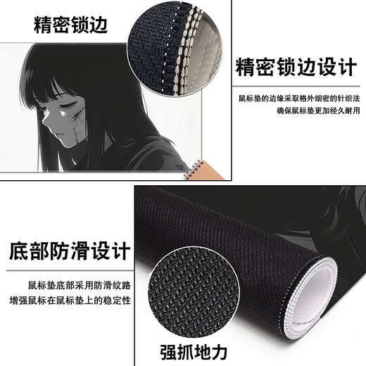 三色猫鼠标垫超大黑白简约桌垫高级感动漫电竞游戏键盘垫男生家用滑鼠垫顺滑锁边防滑定制加大加厚高颜值 13798 红哞少女 60厘米x30厘米x3毫米