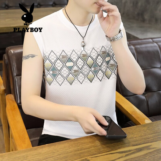 
Playboy (PLAYBOY) ice silk vest men's 2025 summer new thin breathable quick-drying fashionable casual top men's clothing trendy green M