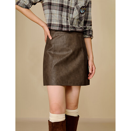 Inman Fashion High Waist PU Leather Skirt 2025 Winter Women's New Slim Fit Hip-covering A-Line Skirt Brown M