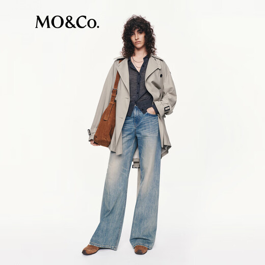 MO&Co. C+ Series Windbreaker 2025 Autumn New Loose Jacket Independent Bracelet Belt MBE3TRC002 Gravel Color S /160