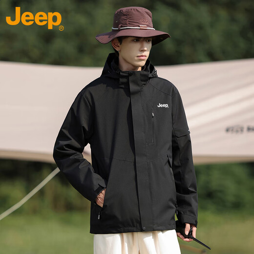 Jeep (JEEP) Jacket Men's Jacket Autumn and Winter Three-in-One Men's and Women's Couple Assault Mountaineering Clothes Black XL
