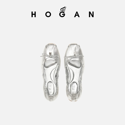 HOGAN【TC】女鞋H684系列牛仔布褶皱芭蕾舞鞋 银色 35.5